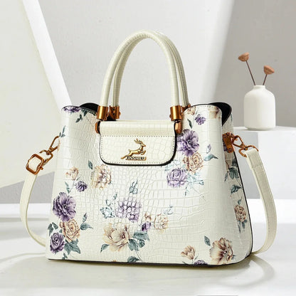Fashionable Large Capacity Floral Print Shoulder Bag Women's Stylish Crossbody Handbag Simple Mom Bag Soft Polyester Lining