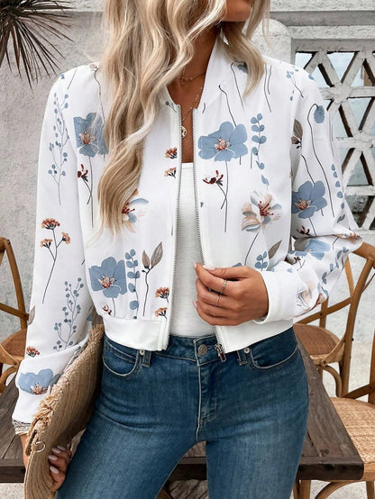 Women's Lightweight Long Sleeve Zip Up Bomber Jacket Floral Print Outwear Tops Casual Daily Street Date Travel Fall Coats