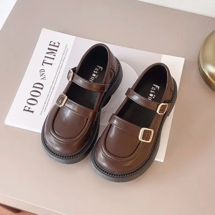 2024 Spring Children Leather Shoes Brown Black White Toddler Girls Flat Shoes Retro Color Elegant Kids School Shoes Girl H07191