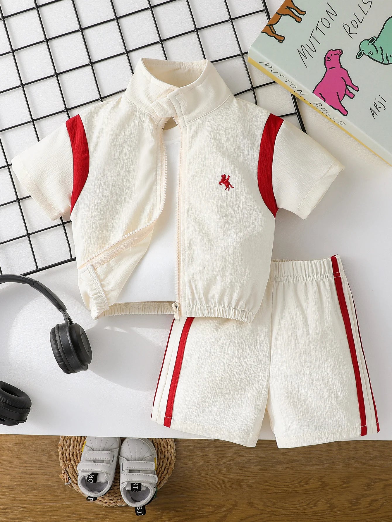 2Pcs Baby Boys Short Sleeve With Zipper Top & Pants Set Summer Outdoor Sports Clothes For 1-3Y Casual