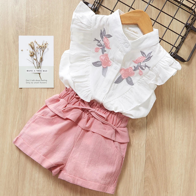 Kids Girls Clothing Sets Summer New Style Brand  Baby Short Sleeve T-Shirt+Pant Dress 2Pcs Children Clothes Suits