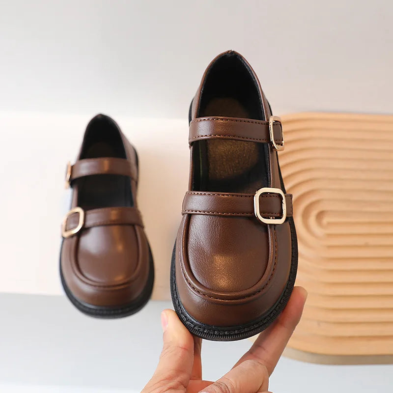 2024 Spring Children Leather Shoes Brown Black White Toddler Girls Flat Shoes Retro Color Elegant Kids School Shoes Girl H07191