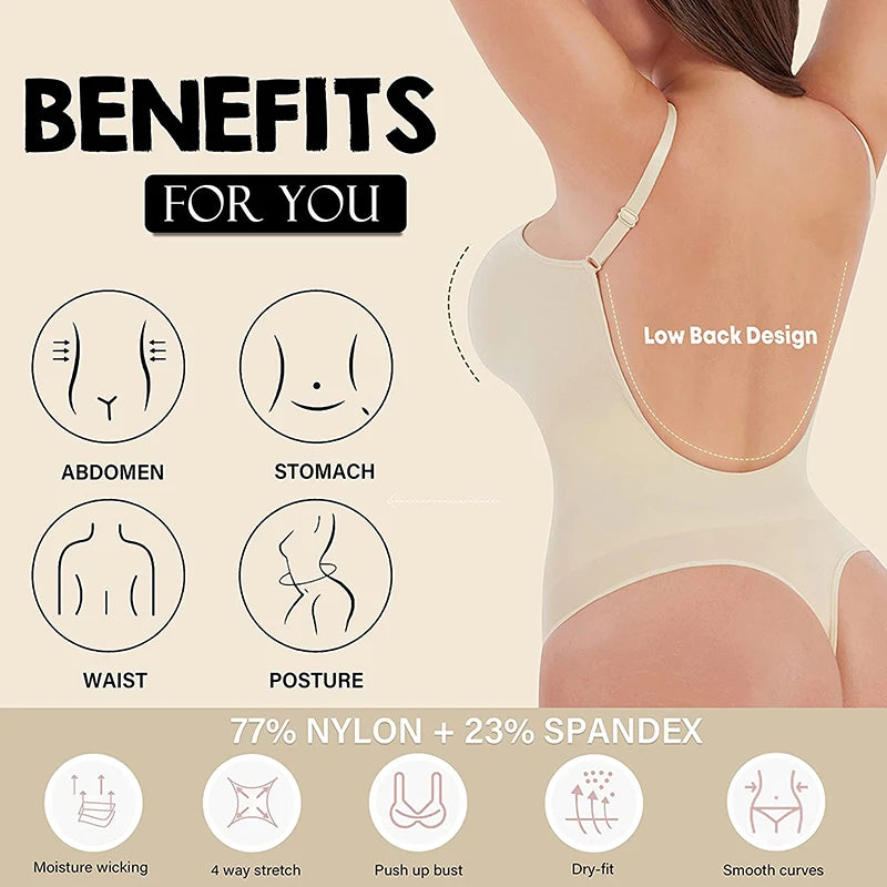 Women Backless Sleeveless Bodysuits Shapewear Thong Seamless Tummy Control Butt Lifter Body Shaper Corset Slimming Camisole Tops