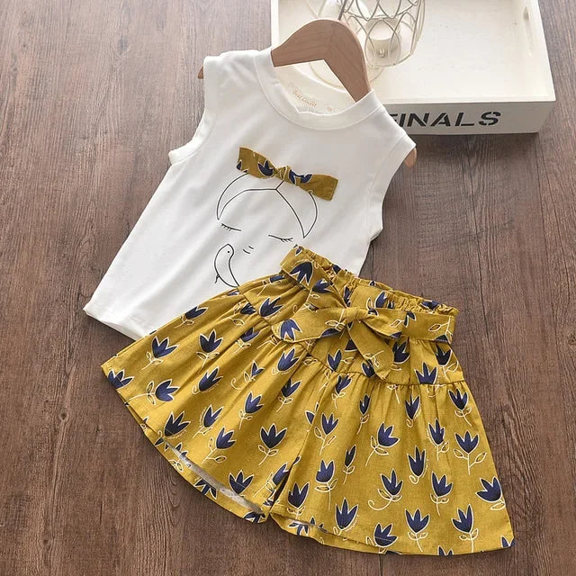 Kids Girls Clothing Sets Summer New Style Brand  Baby Short Sleeve T-Shirt+Pant Dress 2Pcs Children Clothes Suits