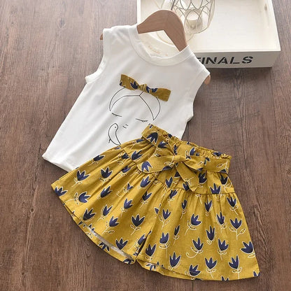 Kids Girls Clothing Sets Summer New Style Brand  Baby Short Sleeve T-Shirt+Pant Dress 2Pcs Children Clothes Suits