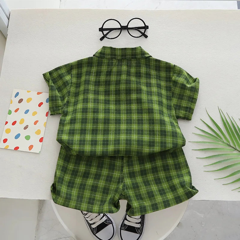 Kids Clothes Baby Boy/Girl Plaid T-Shirt + Shorts Set Summer Clothing Fashion Casual Boys Tracksuit Children Baby Clothes Set