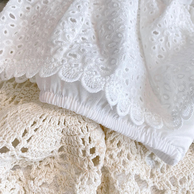 Girls 2022 Summer Clothing Sets Hollow Lace Suit Baby Casual Sleeveless T-shirt+Shorts Kids Clothing Sets Baby Clothes Outfits