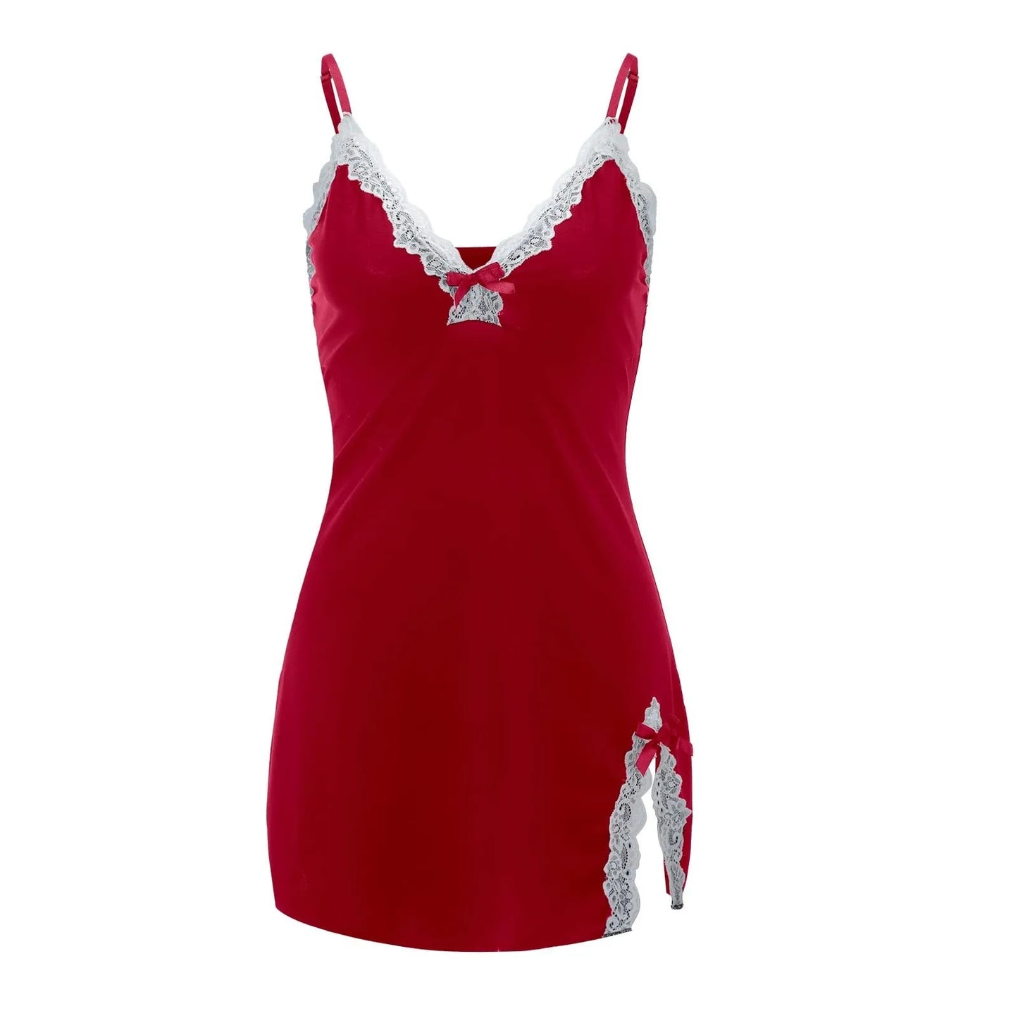 Women Sleepwear Lace Silk Satin Nightdress Sexy Lingerie Sleeveless Nighties V-neck Nightgown Nightdress Nightwear Sleepshirts