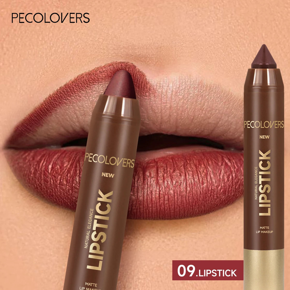 1pcs Matte Waterproof Lip Liner, Crayon Nib Design Lip Line Lip Balm Dual Use, Rotary Design Long-lasting Brown Color Lipsticks