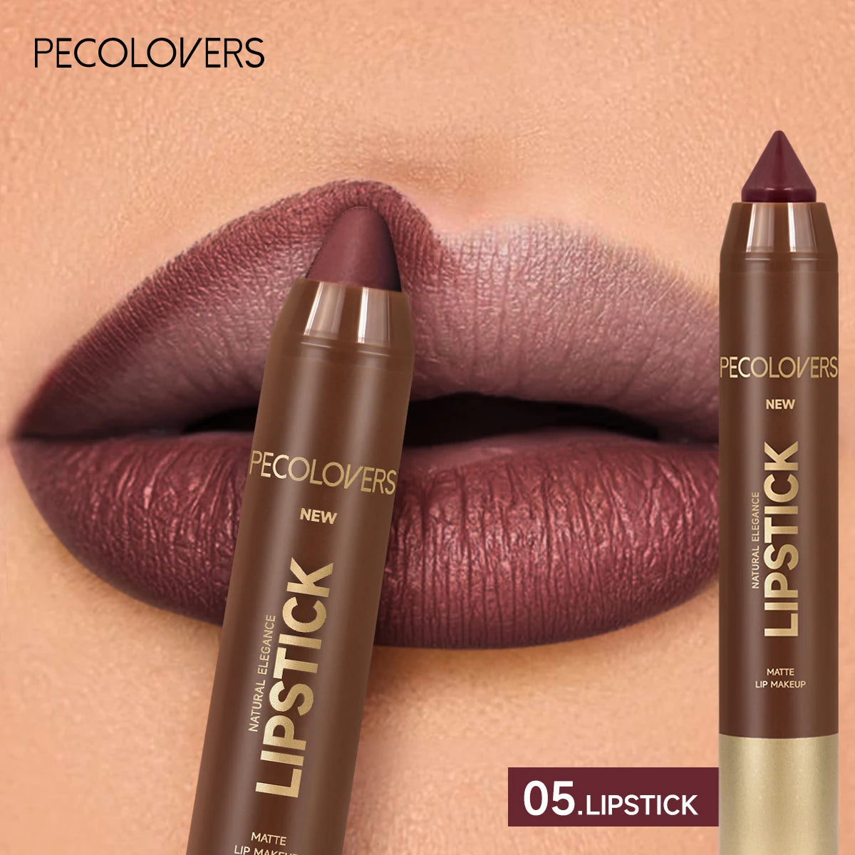 1pcs Matte Waterproof Lip Liner, Crayon Nib Design Lip Line Lip Balm Dual Use, Rotary Design Long-lasting Brown Color Lipsticks