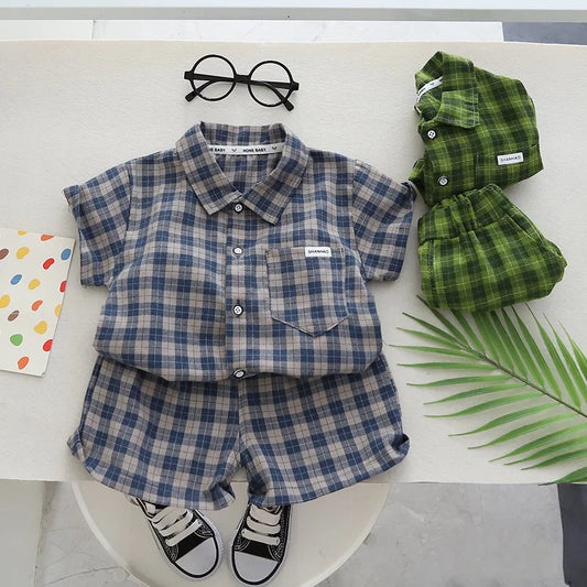 Kids Clothes Baby Boy/Girl Plaid T-Shirt + Shorts Set Summer Clothing Fashion Casual Boys Tracksuit Children Baby Clothes Set