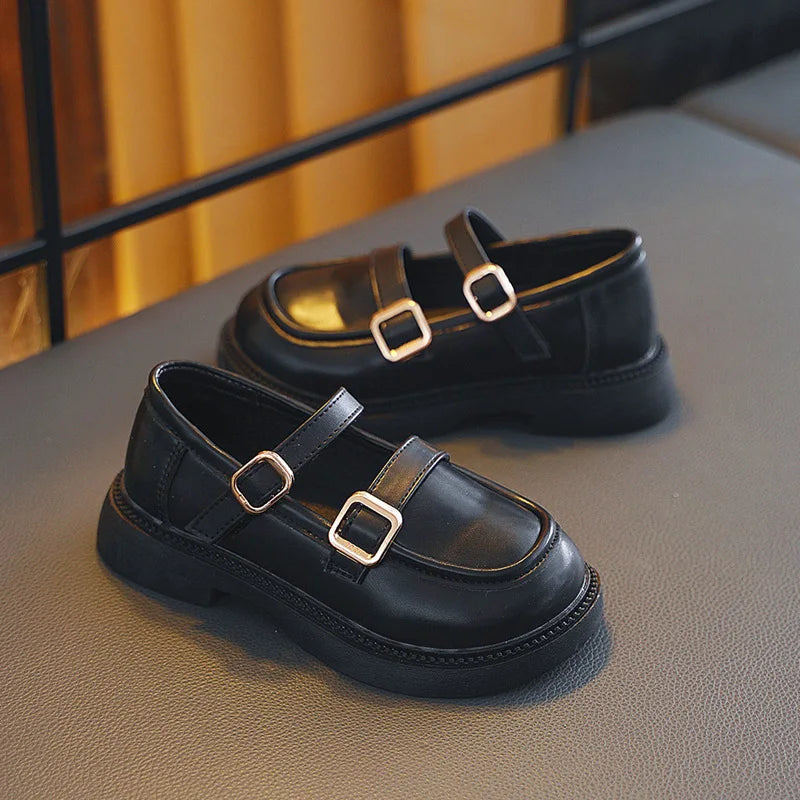 2024 Spring Children Leather Shoes Brown Black White Toddler Girls Flat Shoes Retro Color Elegant Kids School Shoes Girl H07191