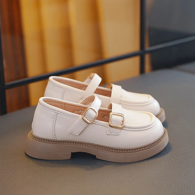 2024 Spring Children Leather Shoes Brown Black White Toddler Girls Flat Shoes Retro Color Elegant Kids School Shoes Girl H07191