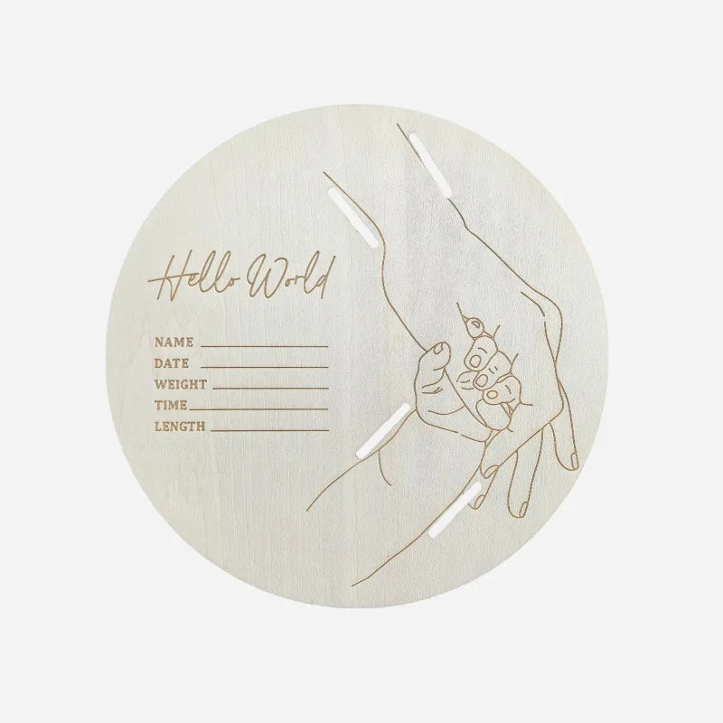 Wooden baby birth hospital bracelet commemorative plaque, circular carved newborn collection plaque