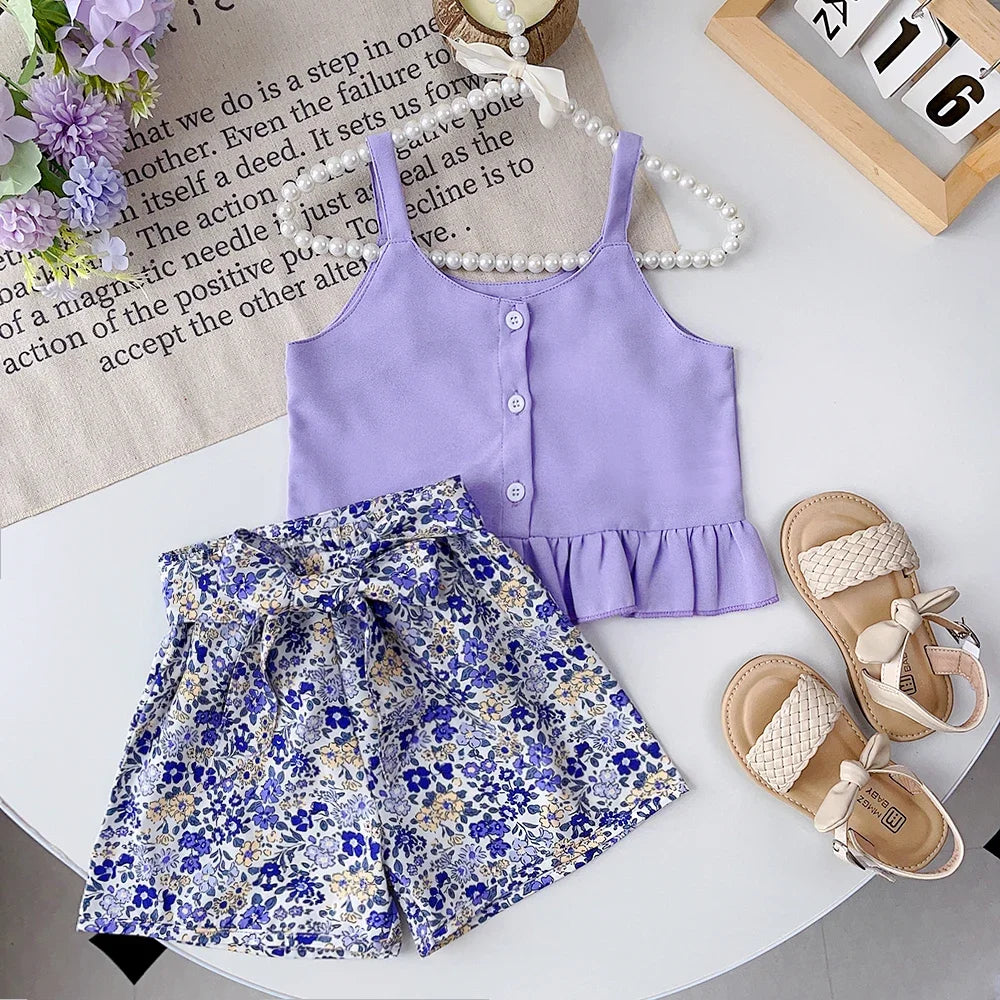 Kids Girls Clothing Sets Summer New Style Brand  Baby Short Sleeve T-Shirt+Pant Dress 2Pcs Children Clothes Suits