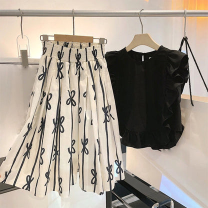 Bear Leader Girls Suit Summer 2023 New Korean Version of The Short-sleeved Bubble Sleeve Shirt + Wide-legged Pants Girls Suit