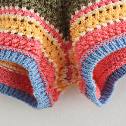 Orange Green Purple Polo Collar Single Breasted Short Sleeves Top Elastic Waist Short Pants Women Striped Suit Set ZATAF Spring