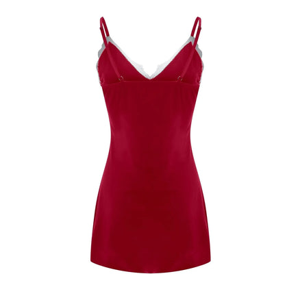 Women Sleepwear Lace Silk Satin Nightdress Sexy Lingerie Sleeveless Nighties V-neck Nightgown Nightdress Nightwear Sleepshirts