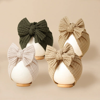 Lovely Bowknot Knitted Baby Hat Cute Solid Color Baby Girls Turban Hat Soft Newborn Infant Cap Accessories Beanies Head Wraps