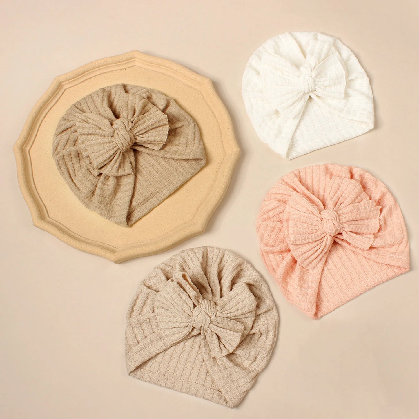 Lovely Bowknot Knitted Baby Hat Cute Solid Color Baby Girls Turban Hat Soft Newborn Infant Cap Accessories Beanies Head Wraps