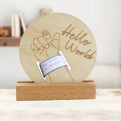 Wooden baby birth hospital bracelet commemorative plaque, circular carved newborn collection plaque