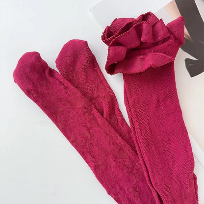 Classic Flower Lolita Kawaii Socks Lace Mesh Stocking Bottomed Pantyhose Japanese Lolita Retro Floral Rattan Red Stocking Tights