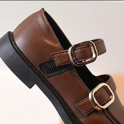 2024 Spring Children Leather Shoes Brown Black White Toddler Girls Flat Shoes Retro Color Elegant Kids School Shoes Girl H07191
