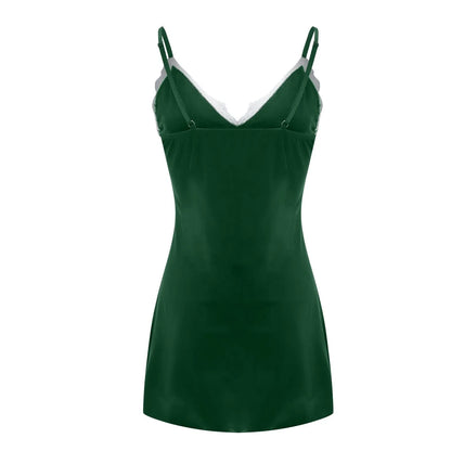 Women Sleepwear Lace Silk Satin Nightdress Sexy Lingerie Sleeveless Nighties V-neck Nightgown Nightdress Nightwear Sleepshirts