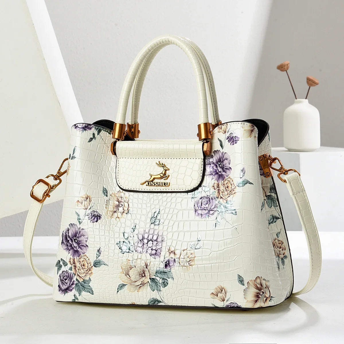 Fashionable Large Capacity Floral Print Shoulder Bag Women's Stylish Crossbody Handbag Simple Mom Bag Soft Polyester Lining