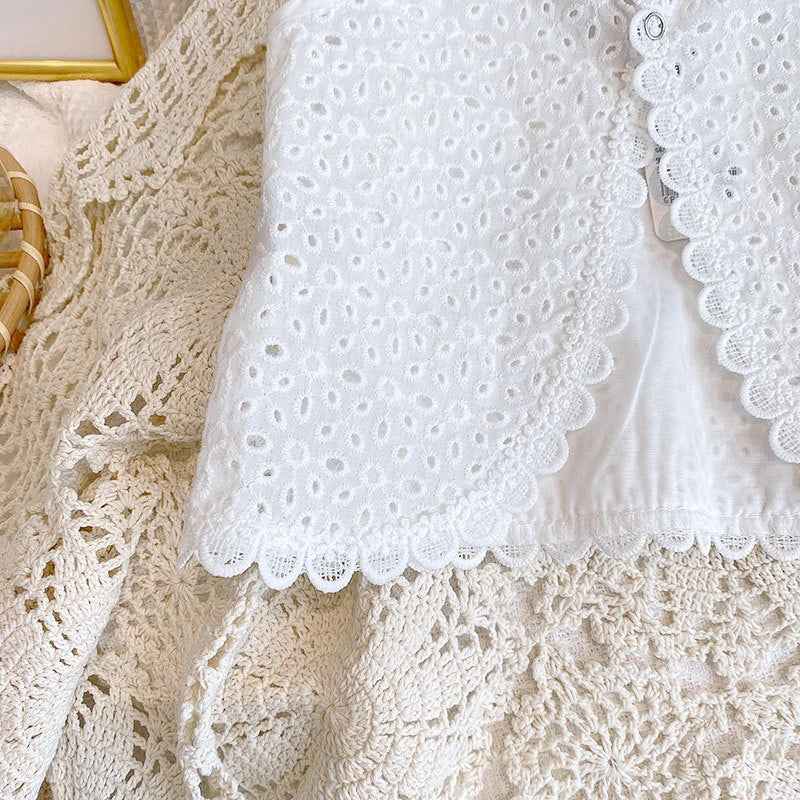 Girls 2022 Summer Clothing Sets Hollow Lace Suit Baby Casual Sleeveless T-shirt+Shorts Kids Clothing Sets Baby Clothes Outfits