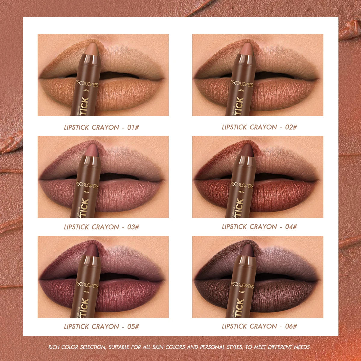 1pcs Matte Waterproof Lip Liner, Crayon Nib Design Lip Line Lip Balm Dual Use, Rotary Design Long-lasting Brown Color Lipsticks