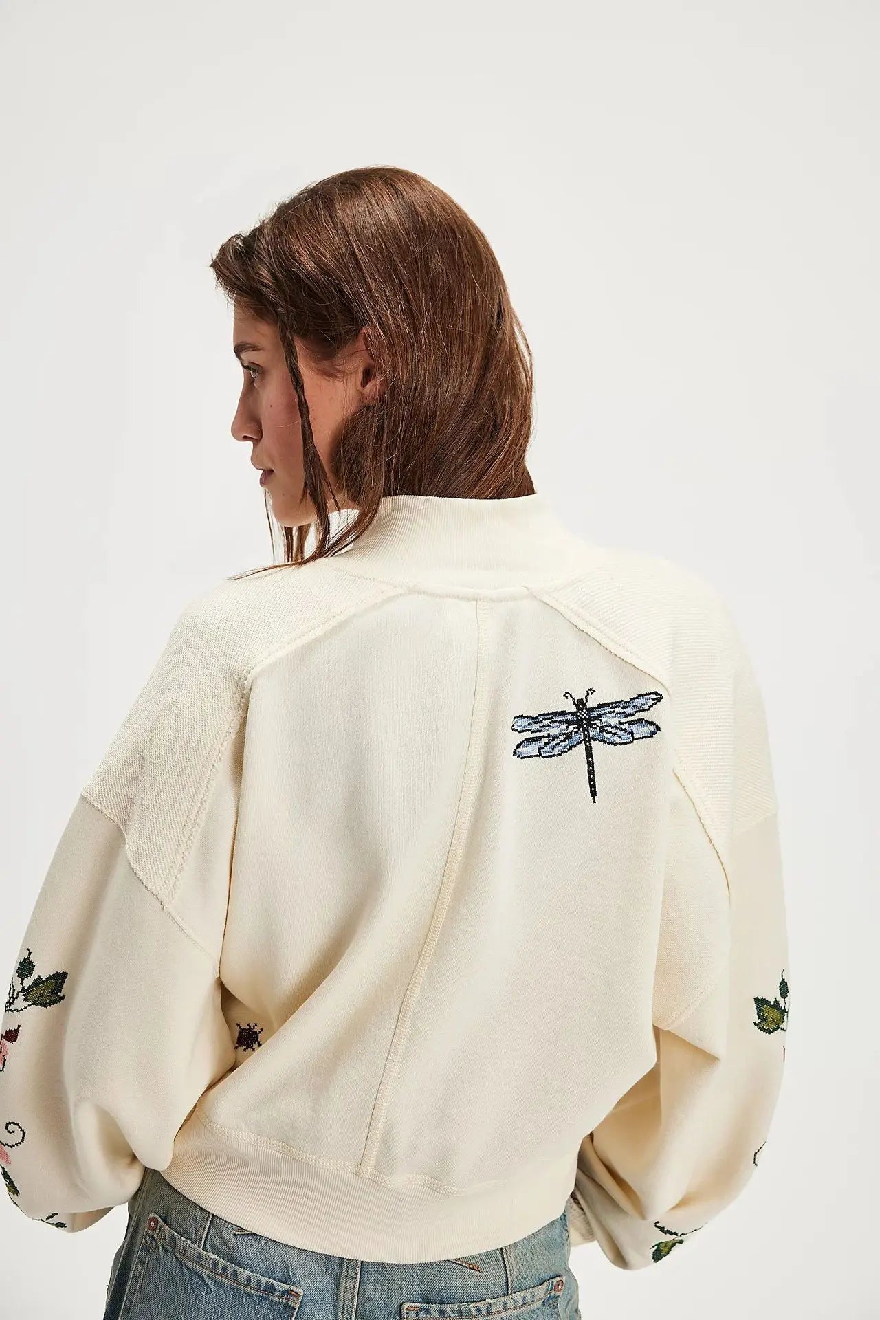 Women's Embroidered Floral Single-breasted Jacket, Casual Knitted Coat for Women